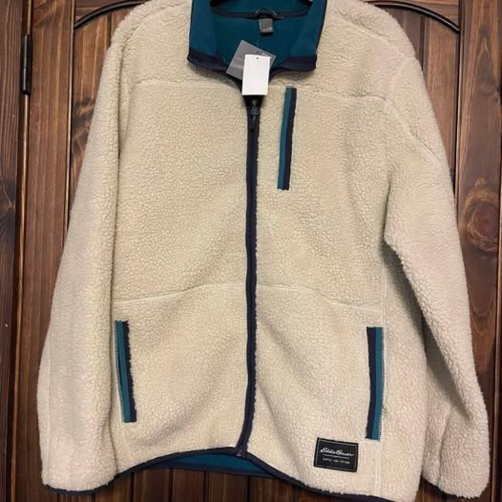 NWT Large Men’s Eddie Bauer Sherpa Full Zip Jacket Off White